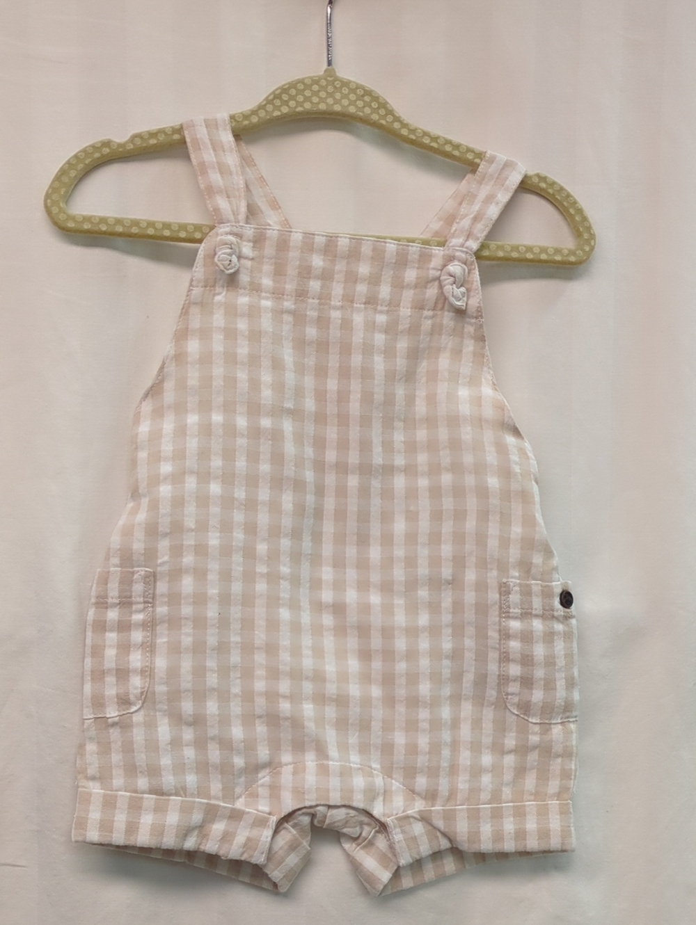 NWT Janie and Jack Linen Gingham Shortalls - 0-3 months